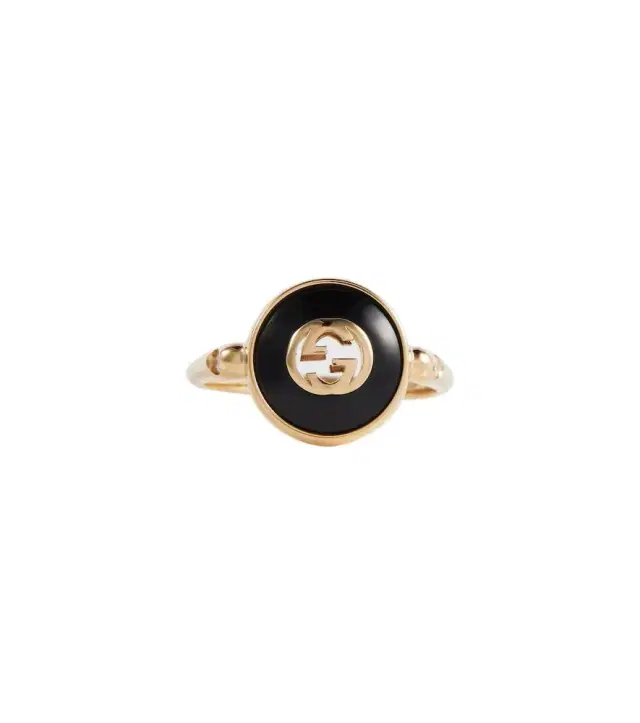 Gucci Interlocking G 18kt gold ring with onyx and white diamonds