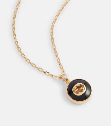 Gucci Interlocking G 18kt gold necklace with onyx and diamond | Thumbnail 3