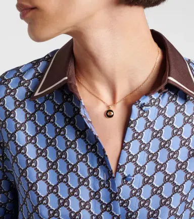 Gucci Interlocking G 18kt gold necklace with onyx and diamond | Thumbnail 4