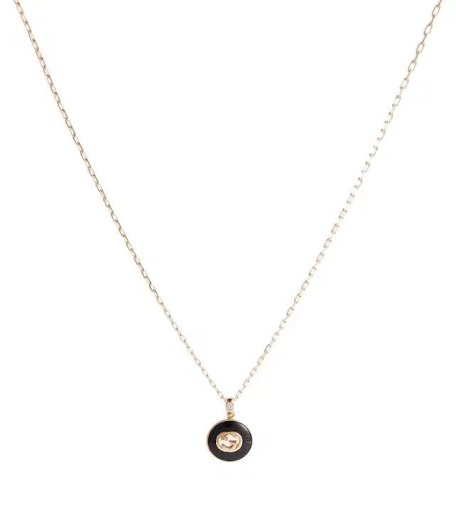 Gucci Interlocking G 18kt gold necklace with onyx and diamond