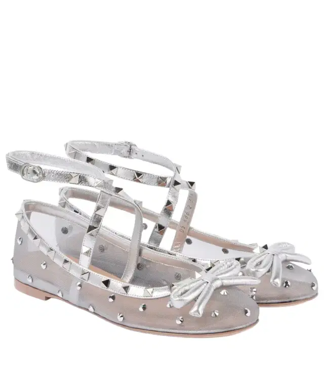 Valentino Garavani Rockstud bow-detail mesh ballet flats