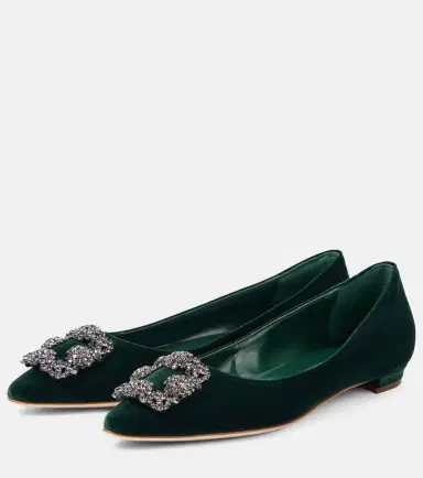Manolo Blahnik Hangisi embellished velvet ballet flats | Thumbnail 4