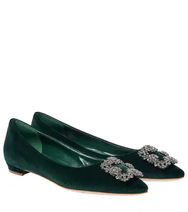 Manolo Blahnik Hangisi embellished velvet ballet flats | Thumbnail 1