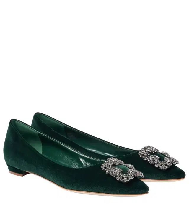 Manolo Blahnik Hangisi embellished velvet ballet flats