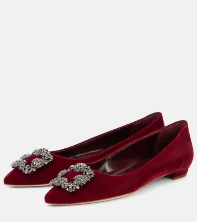 Manolo Blahnik Hangisi embellished velvet ballet flats | Thumbnail 2
