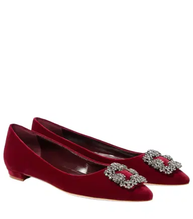 Manolo Blahnik Hangisi embellished velvet ballet flats | Thumbnail 1