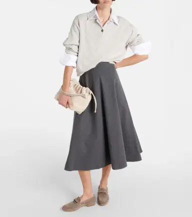 Brunello Cucinelli Cotton-blend midi skirt | Thumbnail 2