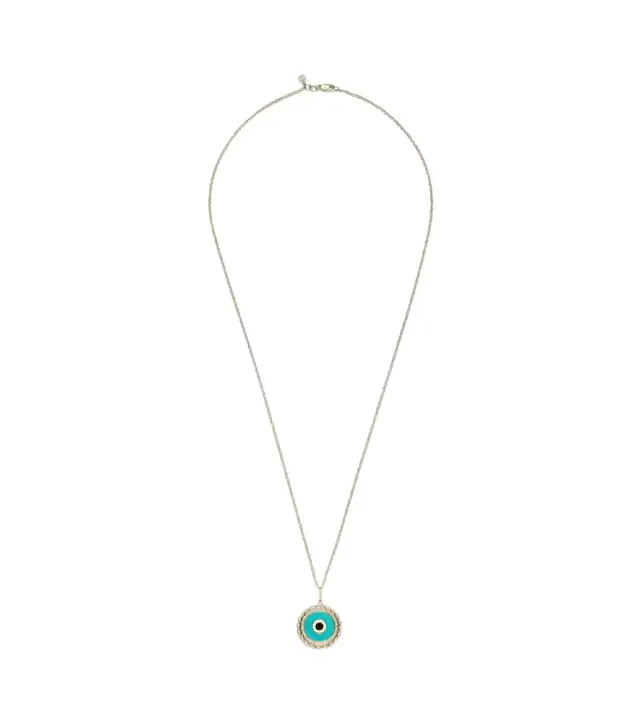 Sydney Evan Large Evil Eye 14kt gold chain necklace with diamonds and turquoise