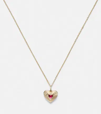 Sydney Evan Fluted Heart 14kt gold chain necklace with ruby | Thumbnail 2