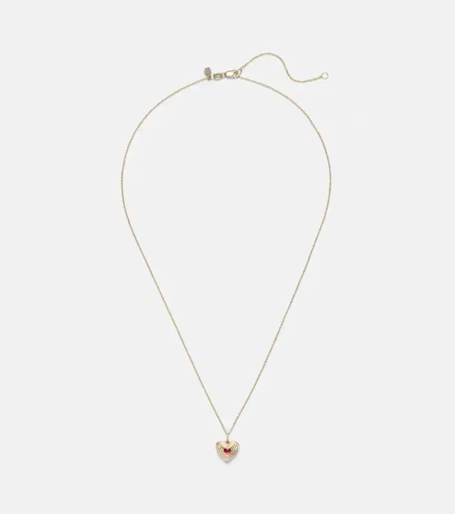 Sydney Evan Fluted Heart 14kt gold chain necklace with ruby