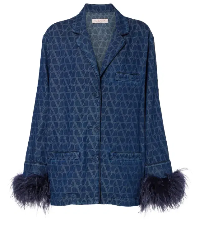 Valentino Feather-trimmed denim shirt