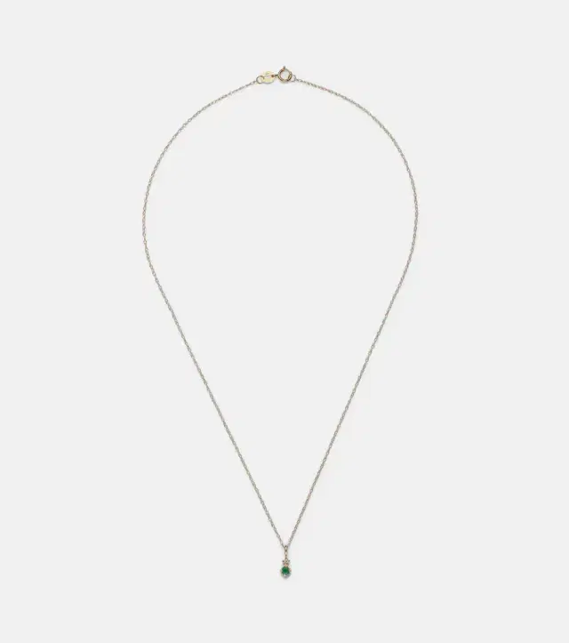 Stone and Strand Tiny Emerald Goddess 14kt gold choker with emeralds and diamonds