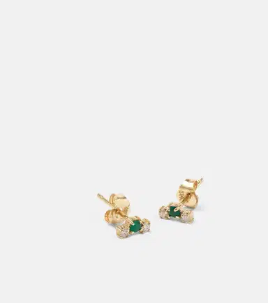 Stone and Strand Dainty Emerald Goddess 14kt gold stud earrings with emeralds and diamonds | Thumbnail 5 Stone and Strand Dainty Emerald Goddess 14kt gold stud earrings with emeralds and diamonds | Thumbnail 5