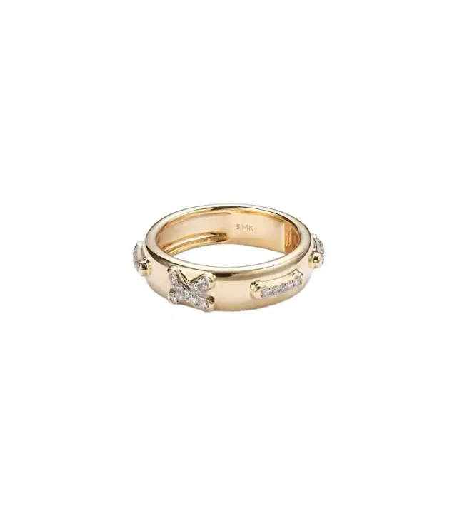 Stone and Strand Diamond Cross Stitch 14kt gold ring with white diamonds