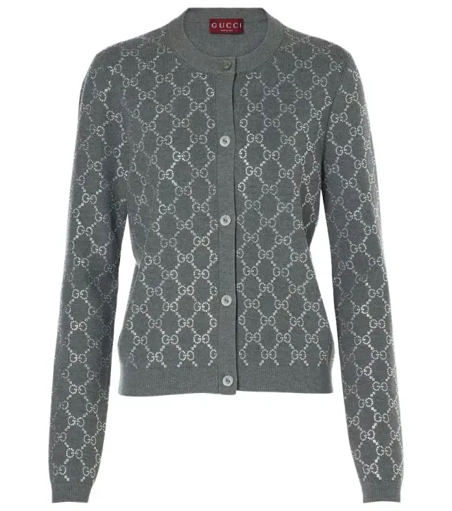 GG embellished wool jacquard cardigan