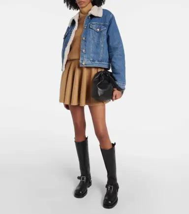 7 For All Mankind Teddy-trimmed denim jacket | Thumbnail 4