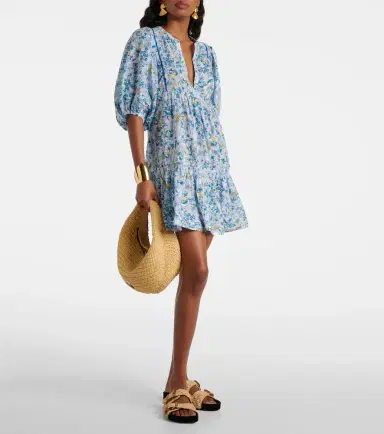 Poupette St Barth Aria floral gathered cotton minidress | Thumbnail 4