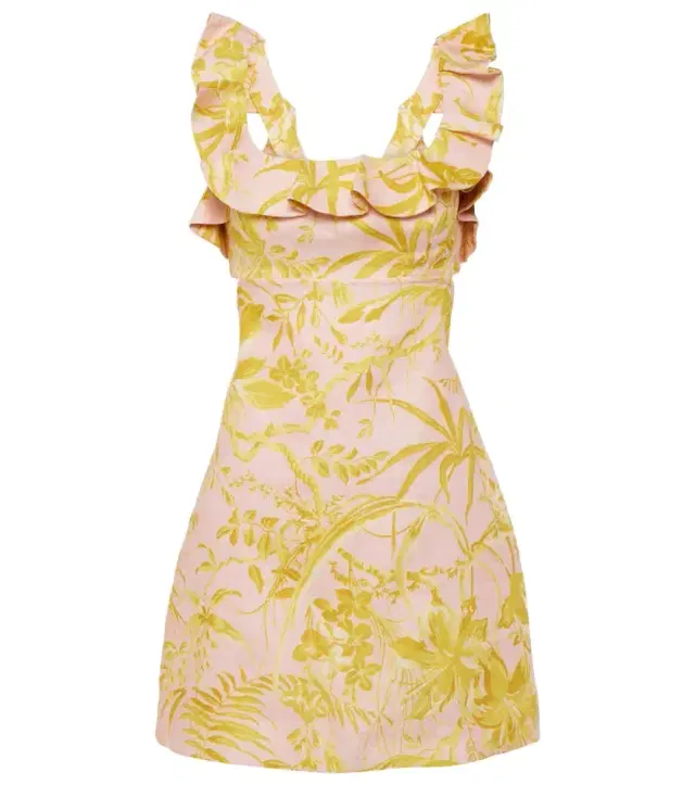Zimmermann Golden Ruffle floral linen minidress