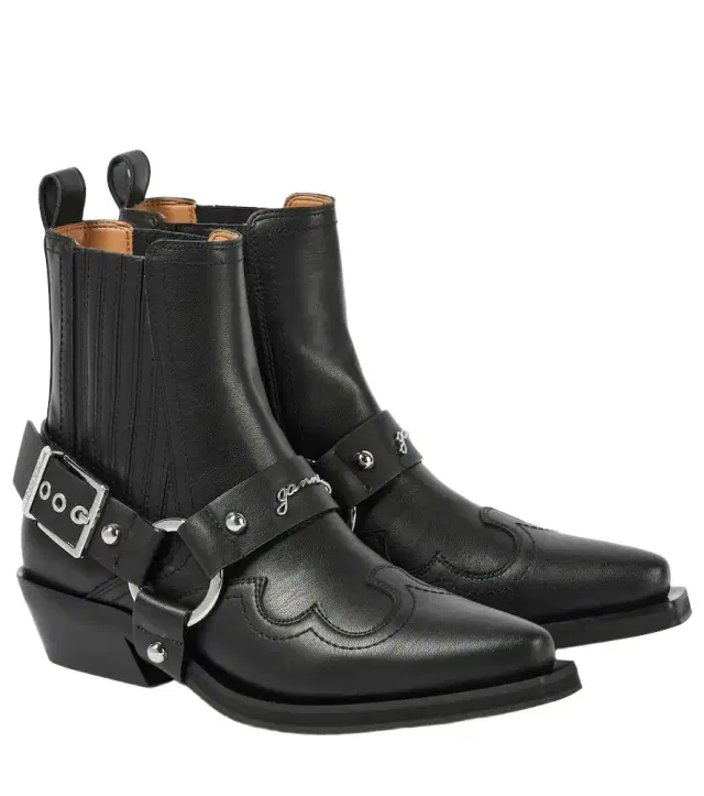 Ganni Embroidered faux leather cowboy boots