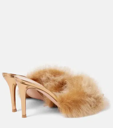 Gianvito Rossi Pointy shearling-trimmed leather mules | Thumbnail 2