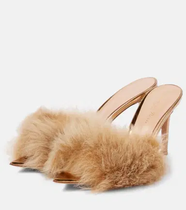 Gianvito Rossi Pointy shearling-trimmed leather mules | Thumbnail 3