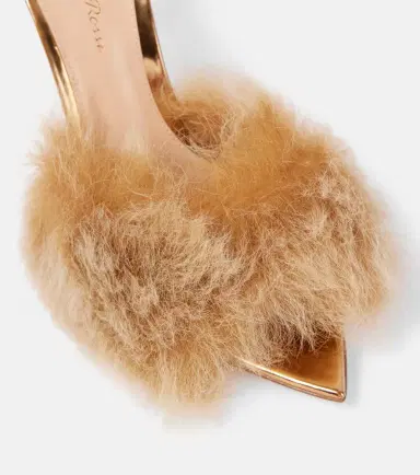 Gianvito Rossi Pointy shearling-trimmed leather mules | Thumbnail 4