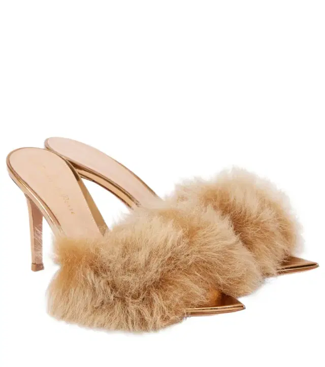 Gianvito Rossi Pointy shearling-trimmed leather mules