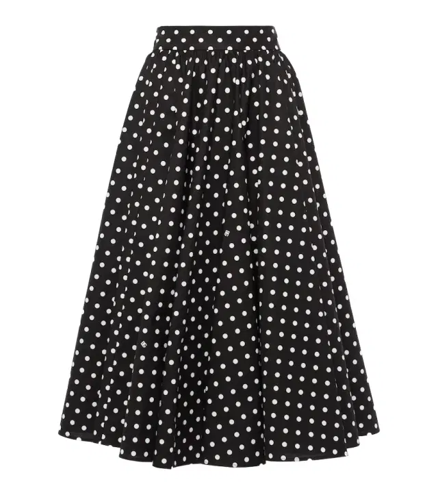 Polka-dot high-rise cotton poplin midi skirt