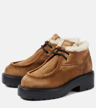 Miu Miu Chunky shearling-trimmed leather flats | Thumbnail 3 Miu Miu Chunky shearling-trimmed leather flats | Thumbnail 3
