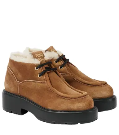 Miu Miu Chunky shearling-trimmed leather flats | Thumbnail 1 Miu Miu Chunky shearling-trimmed leather flats | Thumbnail 1