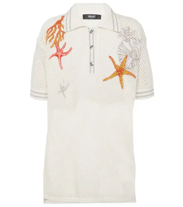 Versace Embroidered crochet cotton polo shirt