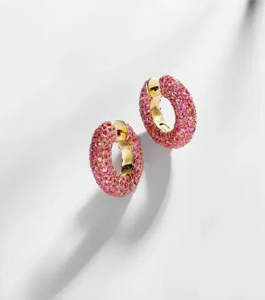 Octavia Elizabeth Blossom Bubble 18kt gold hoop earrings with sapphires | Thumbnail 5