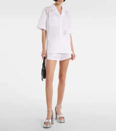 Versace Sangallo embroidered cotton poplin shorts | Thumbnail 3