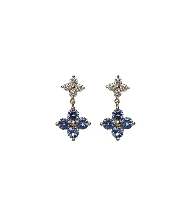 Stone and Strand Luckiest Clover 10kt gold earrings with sapphire and diamond