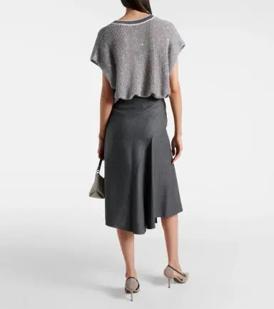 Brunello Cucinelli Asymmetric virgin wool midi skirt | Thumbnail 4