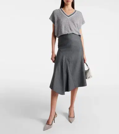 Brunello Cucinelli Asymmetric virgin wool midi skirt | Thumbnail 5