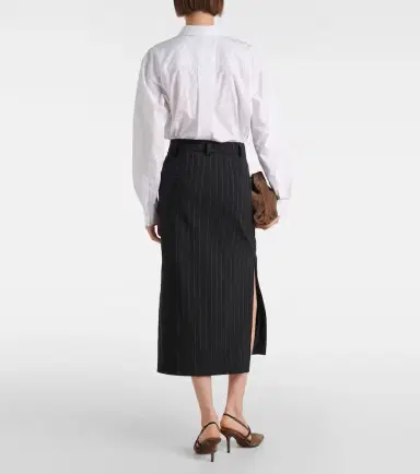 Brunello Cucinelli Pinstripe wool and cotton midi skirt | Thumbnail 2