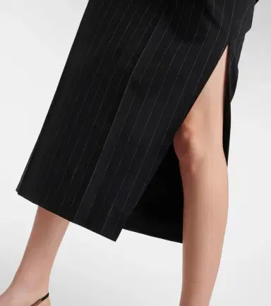 Brunello Cucinelli Pinstripe wool and cotton midi skirt | Thumbnail 4