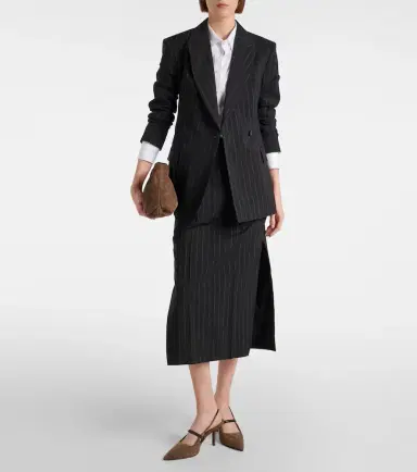 Brunello Cucinelli Pinstripe wool and cotton midi skirt | Thumbnail 5