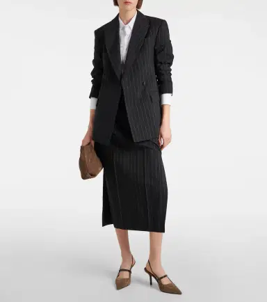 Brunello Cucinelli Pinstripe wool and cotton blazer | Thumbnail 2