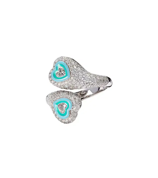 Gemini Heart 18kt white gold pinky ring with diamonds