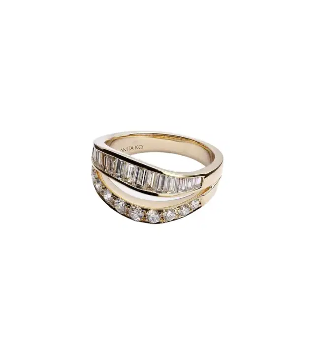 Anita Ko Two Row Wave 18kt gold ring with diamonds