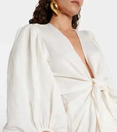 ADRIANA DEGREAS Puff-sleeve linen-blend blouse | Thumbnail 2