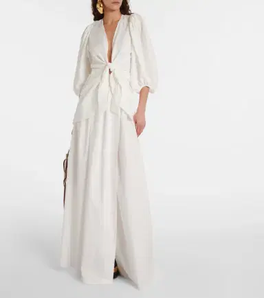 ADRIANA DEGREAS Puff-sleeve linen-blend blouse | Thumbnail 3