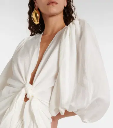 ADRIANA DEGREAS Puff-sleeve linen-blend blouse | Thumbnail 4