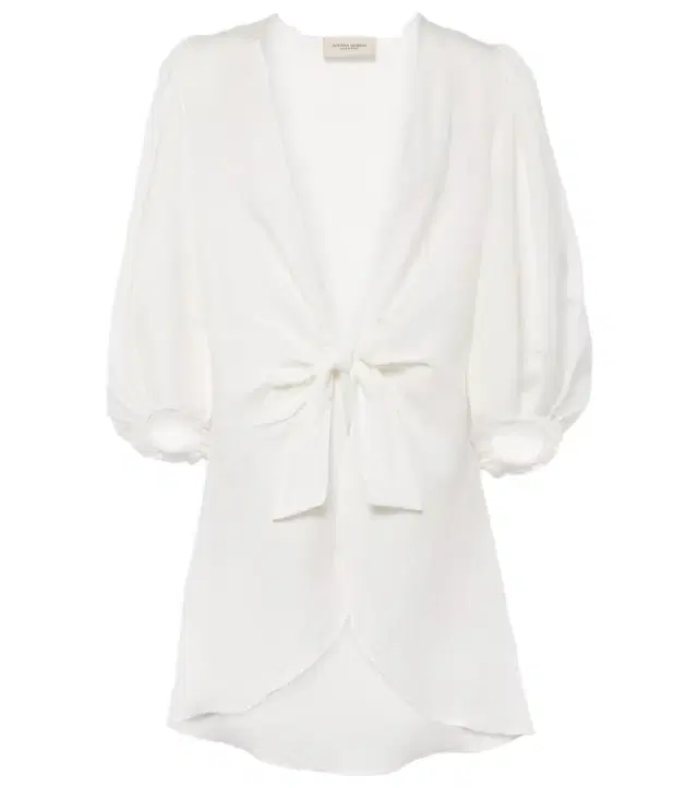 ADRIANA DEGREAS Puff-sleeve linen-blend blouse
