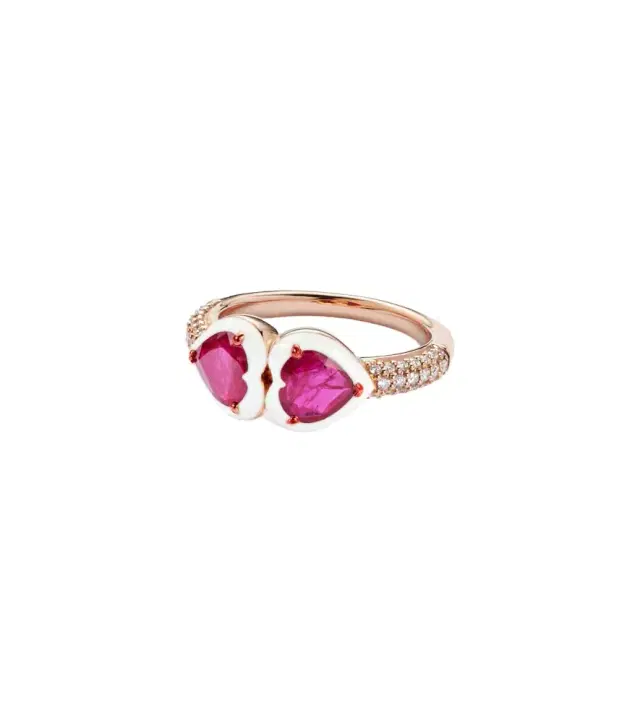 Kamyen 18kt rose gold ring with rubies and diamonds