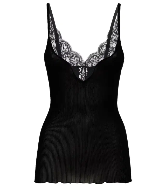 Saint Laurent Lace-trimmed silk tank top