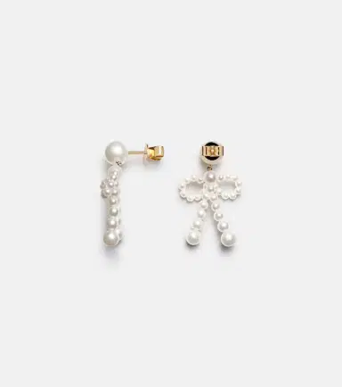 Sophie Bille Brahe Bow 14kt gold drop earrings with freshwater pearls | Thumbnail 3