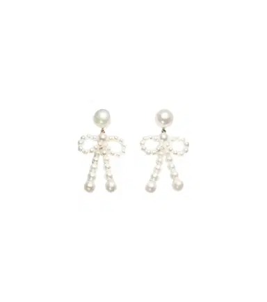 Sophie Bille Brahe Bow 14kt gold drop earrings with freshwater pearls | Thumbnail 1